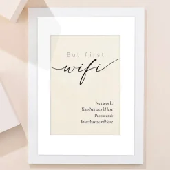 Card Factory Personalised But First, Wifi Framed Print