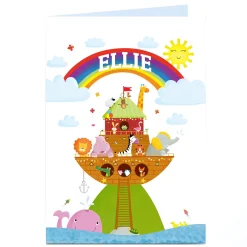 Kids Card Factory Personalised Card - Animal Ark & Rainbow, Any Name