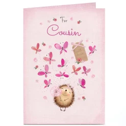 Kids Card Factory Personalised Card - Cousin Happy Hedgehog