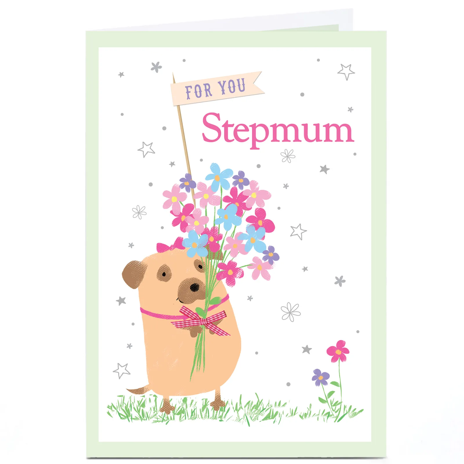 New Personalised Card - Dog With Flowers, Stepmum Birthday|For Her