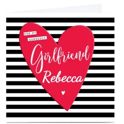 Card Factory Personalised Card - Girlfriend Monochrome Stripe
