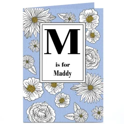 New Personalised Card - Initial & Flowers Kids Any Occasion|Thank You
