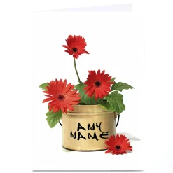 Best Personalised Card - Pot Of Red Flowers Any Occasion|Thank You