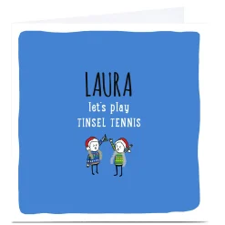 Card Factory Personalised Cheeky Christmas Card - Tinsel Tennis