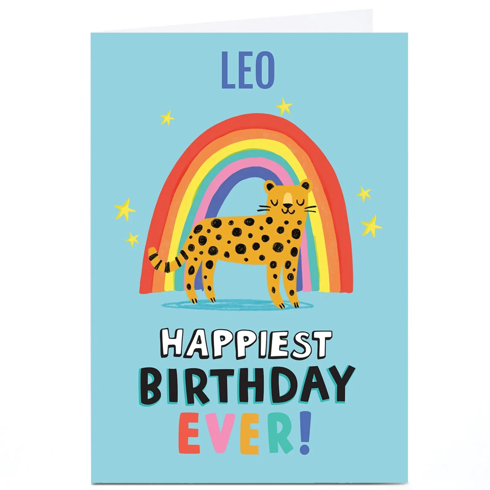 Kids Card Factory Personalised Cheerful Card - Leopard with Rainbow