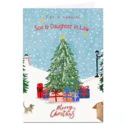 Sale Personalised Christmas Card - Snowy Christmas Tree, Son and Daughter in Law Christmas