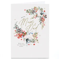 Best Personalised Christmas Card - Classic Floral Love and Wishes, Mum & Dad Christmas