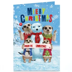 Sale Personalised Christmas Card - Meerkat Family Christmas