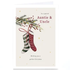 Sale Personalised Christmas Card - Stockings, Auntie & Uncle Christmas