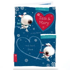 Best Personalised Christmas Card - Skating Animal Couple Christmas