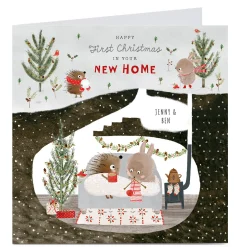 Sale Personalised Christmas Card - New Home, Hedgehogs Christmas