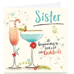 Sale Personalised Christmas Card - Beginning To Look a Lot Like Cocktails, Sister Christmas