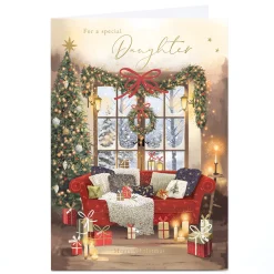 Best Personalised Christmas Card - Living Room Scene, Daughter Christmas