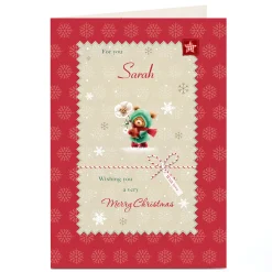 Sale Personalised Christmas Card - Bear With Flower Christmas