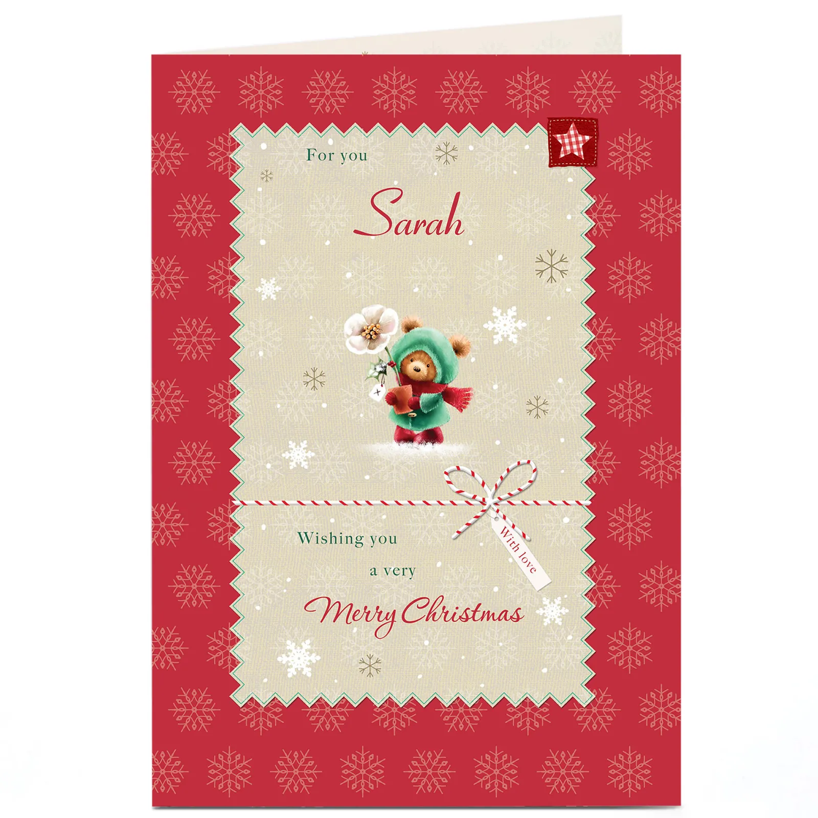 Sale Personalised Christmas Card - Bear With Flower Christmas