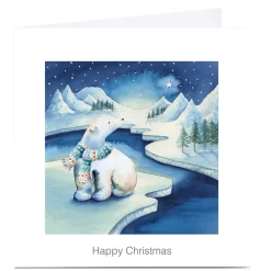 Best Personalised Christmas Card - Polar Bear Starry Night Christmas