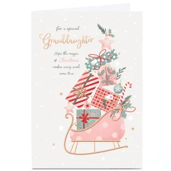 Best Personalised Christmas Card - Pastel Sleigh with Presents, Granddaughter Christmas