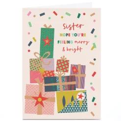 Sale Personalised Christmas Card - Colouful Presents, Sister Christmas