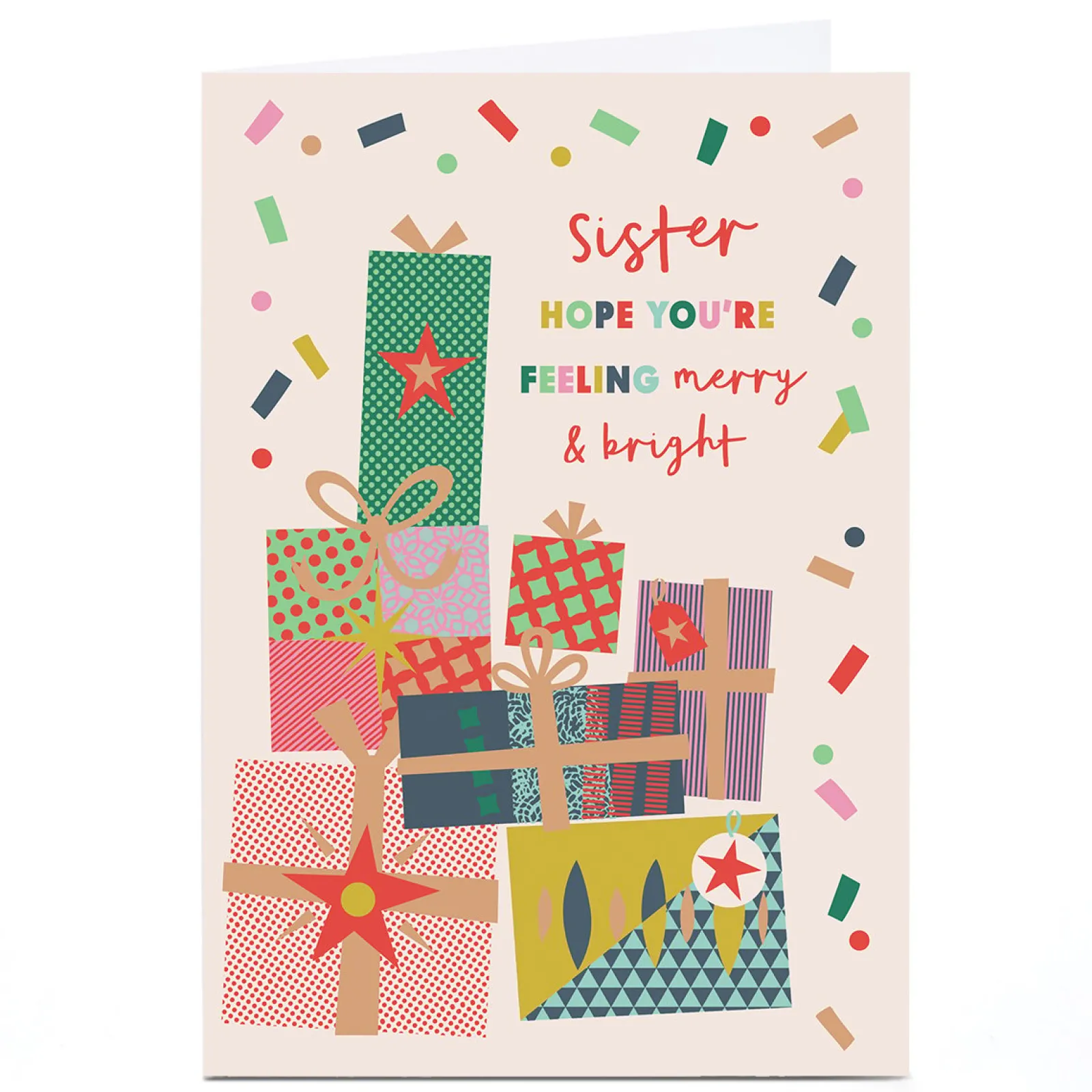 Sale Personalised Christmas Card - Colouful Presents, Sister Christmas