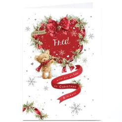 Best Personalised Christmas Card - Teddy Bear Heart Christmas