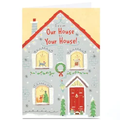Best Personalised Christmas Card - Animals in House Windows, From Our House to Yours Christmas