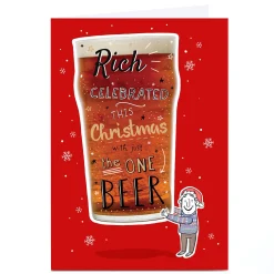 Card Factory Personalised Christmas Card - Just The One Beer
