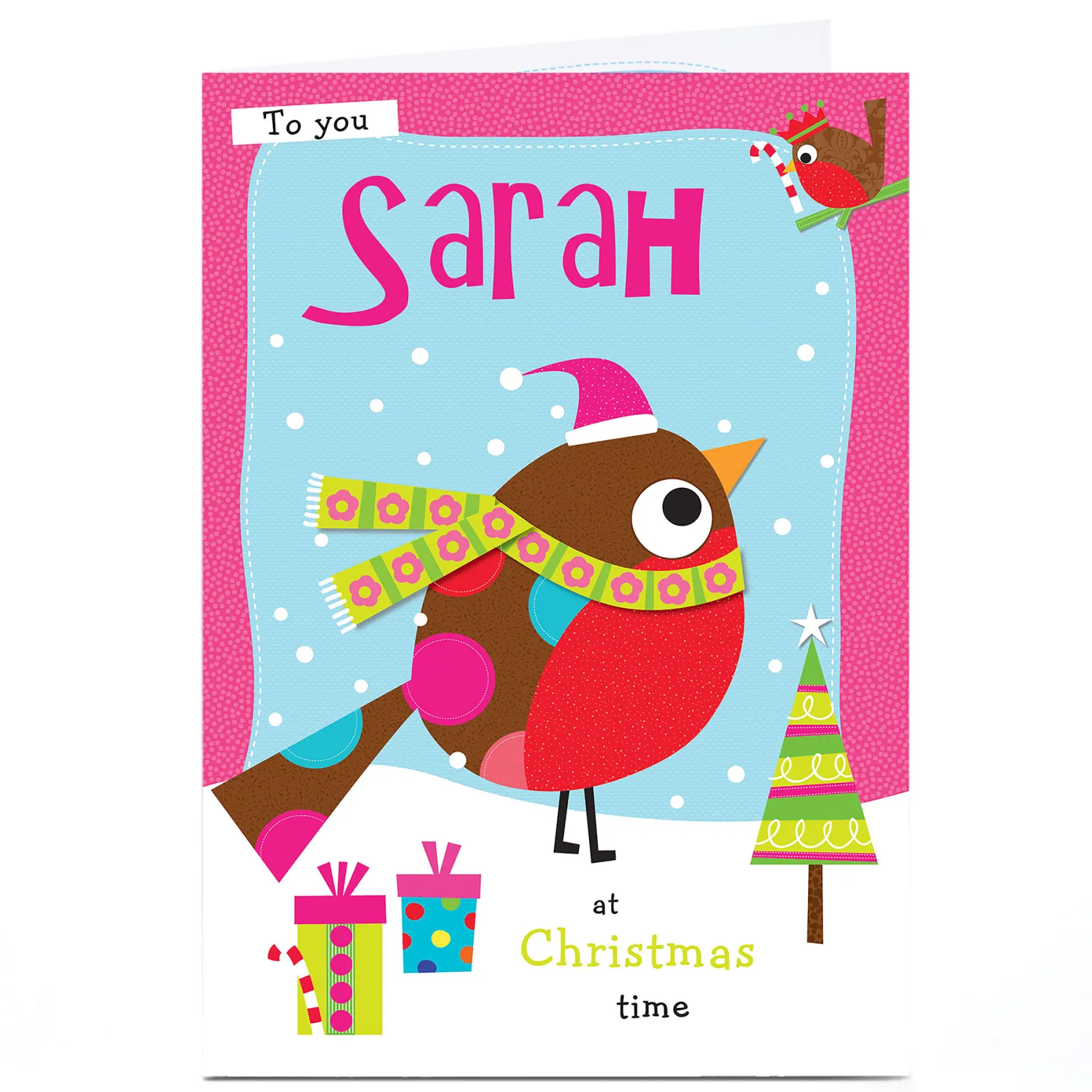 Sale Personalised Christmas Card - Cartoon Robin Christmas