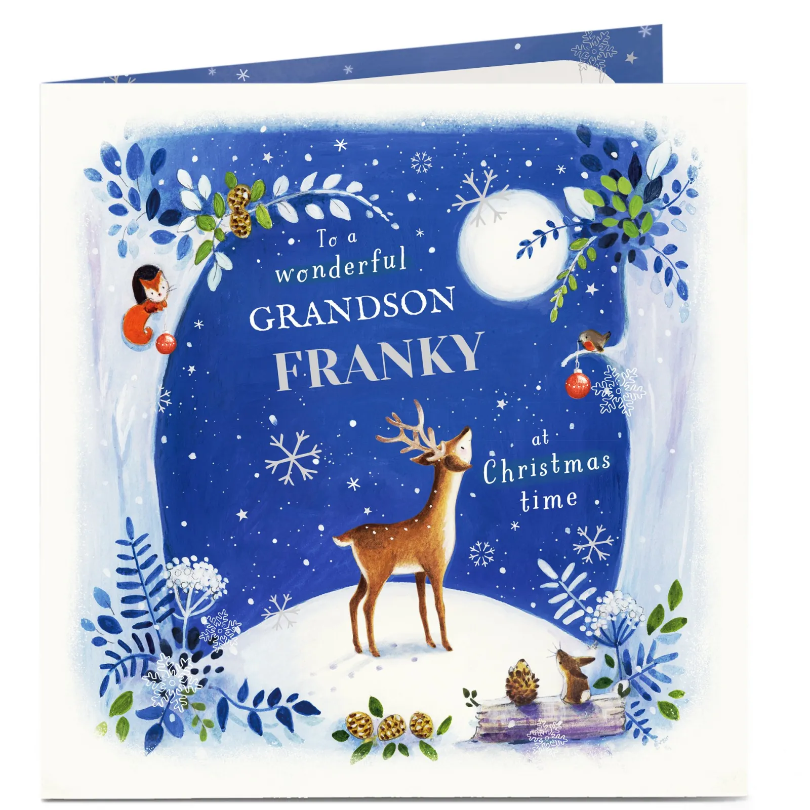 Card Factory Personalised Christmas Card - Festive Woodland Grandson