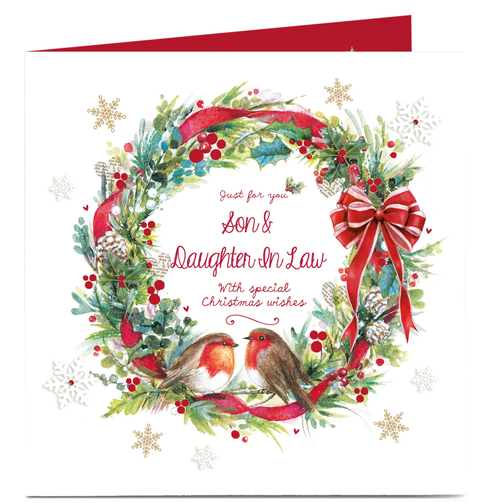 Card Factory Personalised Christmas Card - Robin Wreath Son and Daughter-In-Law