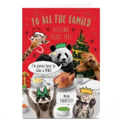 New Personalised Christmas Card - Funny Animals, To All the Family Funny|Christmas