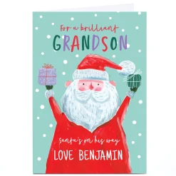 Best Personalised Christmas Card - Santa's on His Way, Grandson Christmas