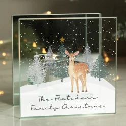 Card Factory Personalised Christmas Deer Glass Tea Light Candle Holder
