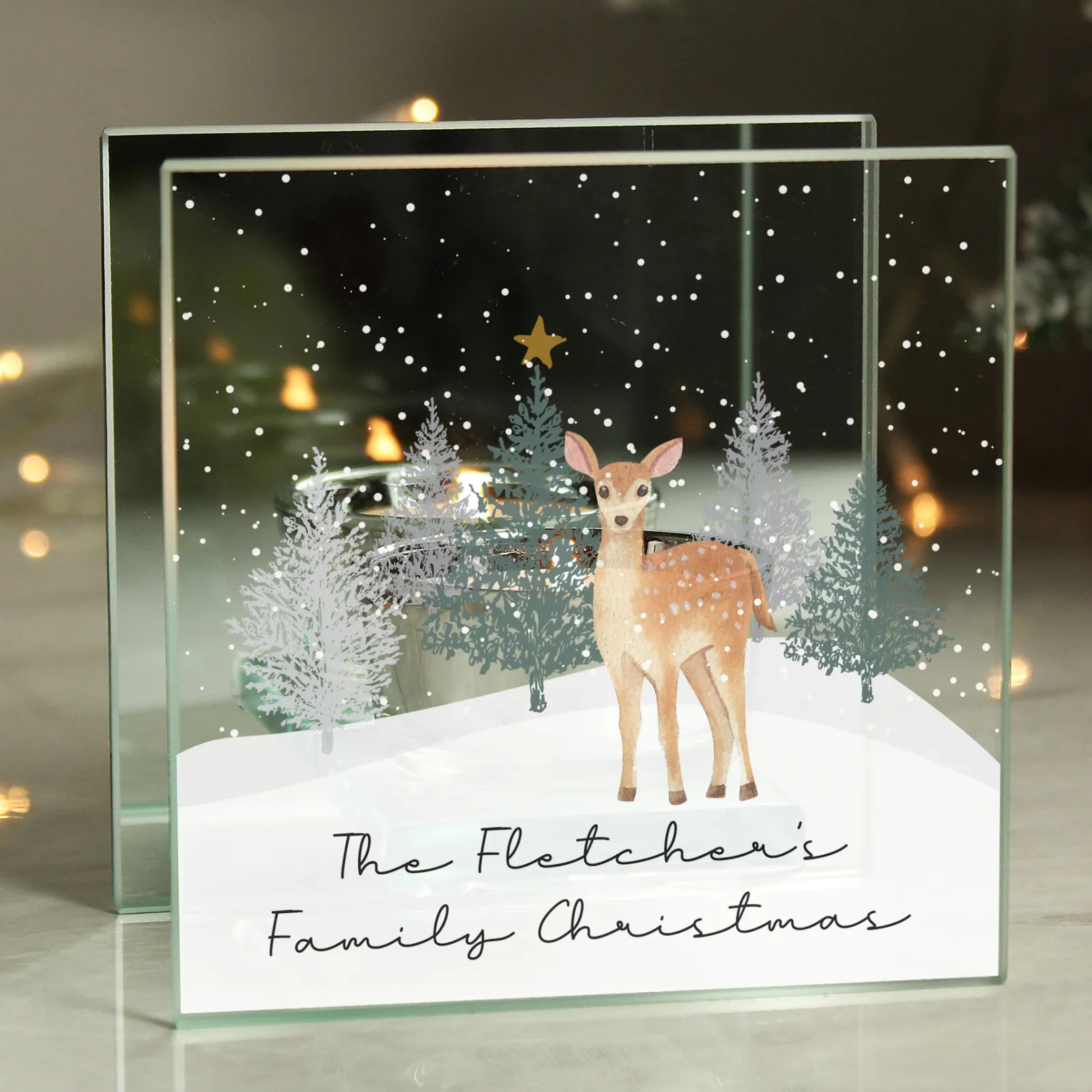 Card Factory Personalised Christmas Deer Glass Tea Light Candle Holder