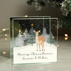 Card Factory Personalised Christmas Deer Glass Tea Light Candle Holder