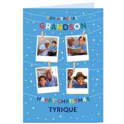 Card Factory Personalised Christmas Photo Card - For A Special Grandson Polaroids