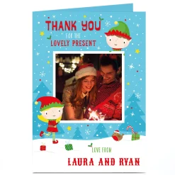 Discount Personalised Christmas Photo Card - Elves in the Snow | Thank You|Christmas