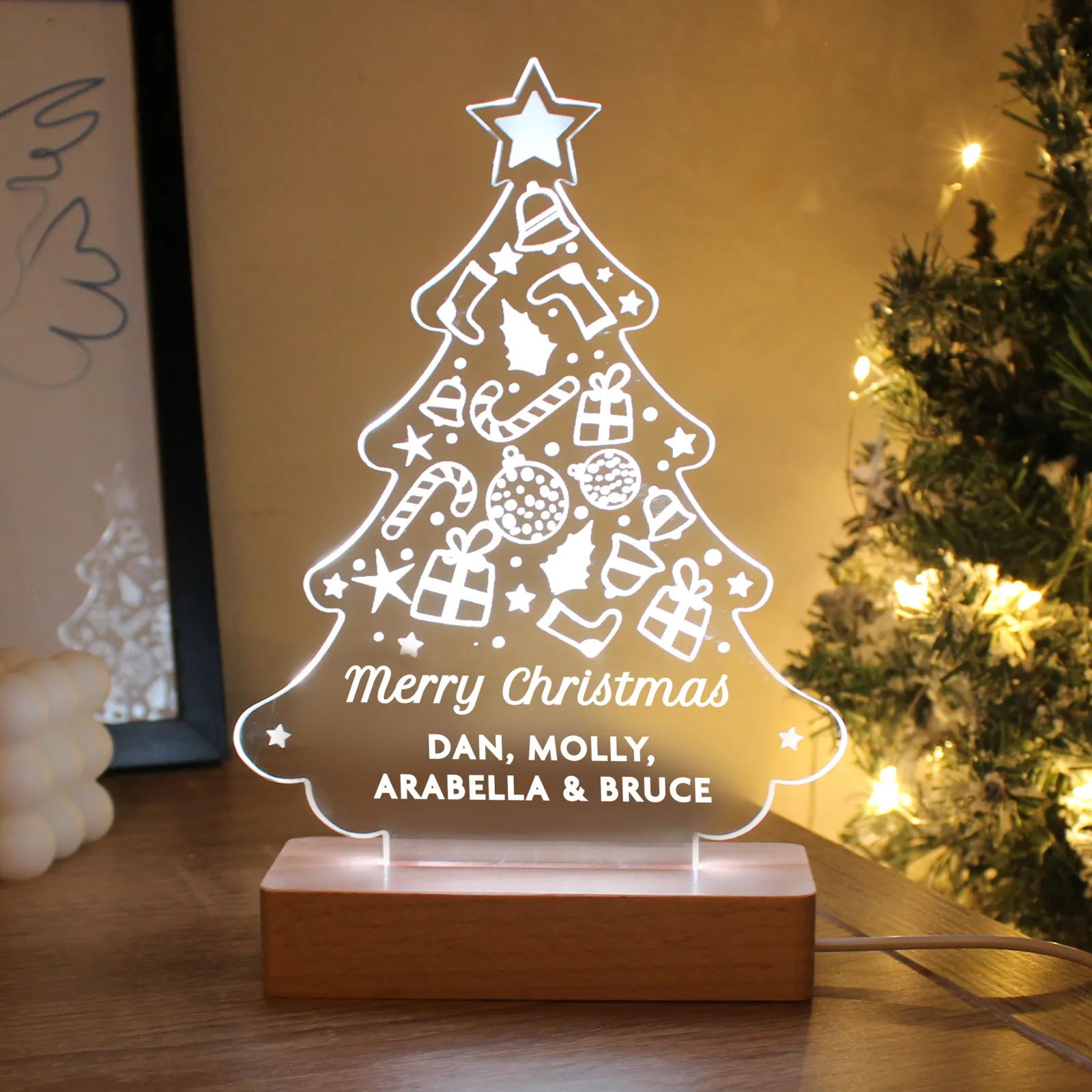 Card Factory Personalised Christmas Tree Wooden Based LED Light