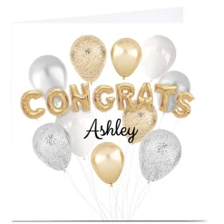 Outlet Personalised Congratulations Card - Gold & Silver Balloons Premium Square|New Job