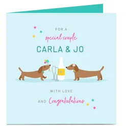 Clearance Personalised Congratulations Card - Sausage Dog Couple Premium Square|Wedding