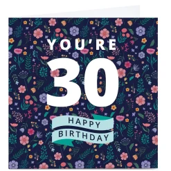 Discount Personalised Dalia Clark Birthday Card - Blue Floral Editable Age For Wife|For Girlfriend