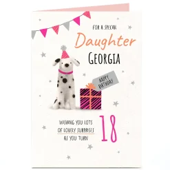 Online Personalised Daughter Birthday Card - Dog In Party Hat, Editable Age 18Th Birthday|Special Age