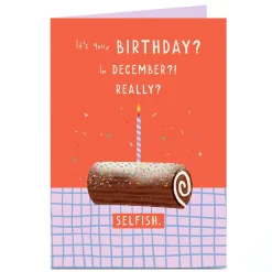 Card Factory Personalised December Birthday Card - Chocolate Log