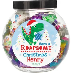 Online Personalised Dinosaur Roarsome Christmas Sweet Jar Kids Chocolate & Sweets|Gifts For Kids