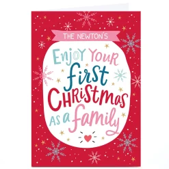 Sale Personalised Dotty Black Designs Christmas Card - First Family Christmas Christmas