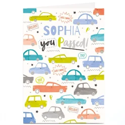 Card Factory Personalised Driving Test Card - Water Coloured Cars