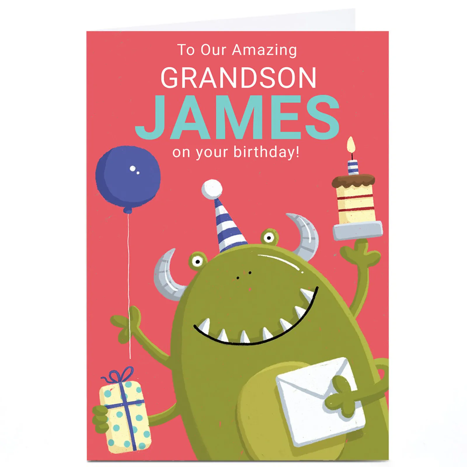 Kids Card Factory Personalised Dumpling Green Birthday Card - Monster