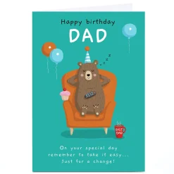 Card Factory Personalised Dumpling Green Birthday Card - Dad Bear