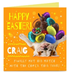 Outlet Personalised Easter Card - Met His Match, Bulldog Funny
