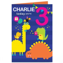 Kids Card Factory Personalised Editable Age Birthday Card - Dinosaur Party
