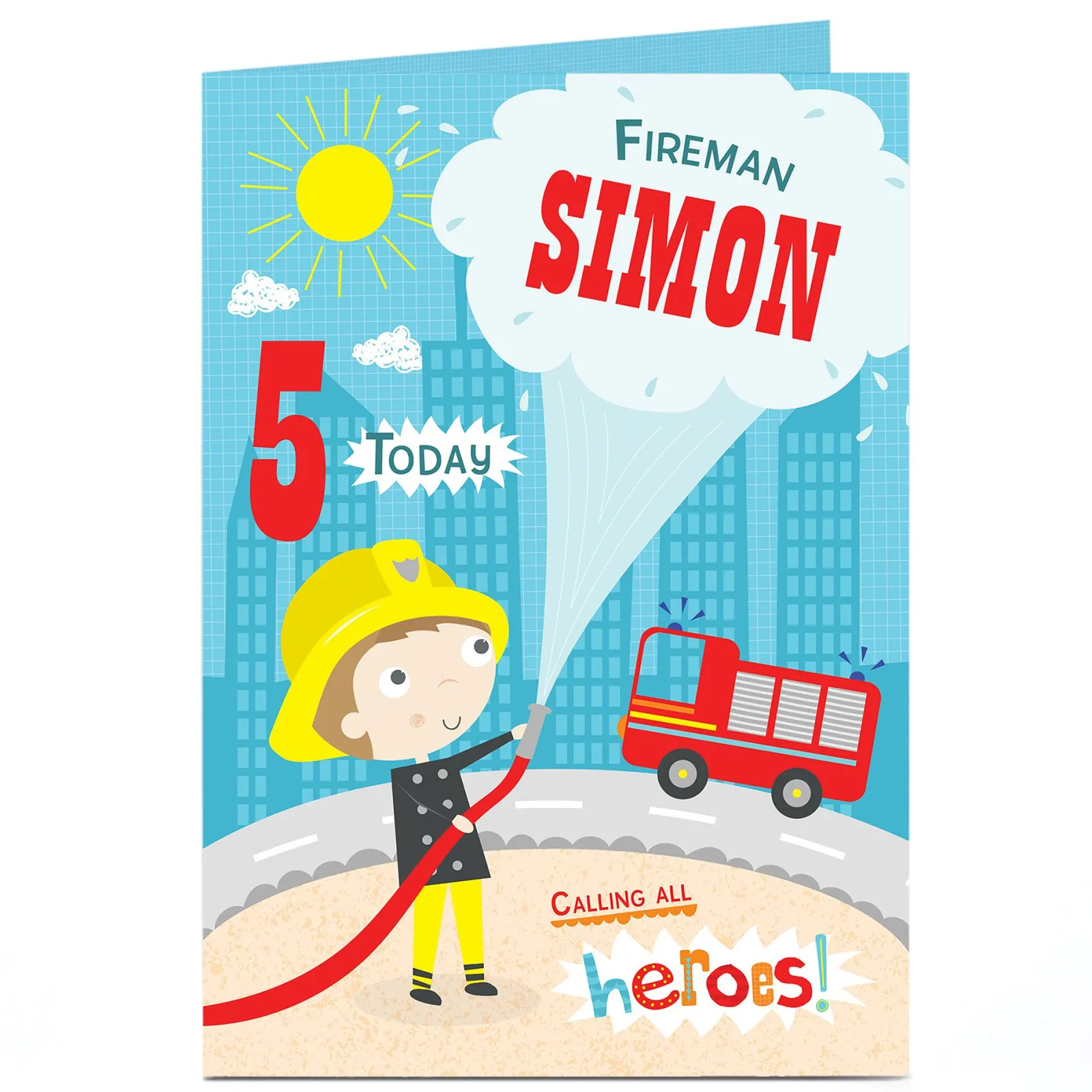 Personalised Editable Age Birthday Card - Fireman Kids For Son|For Nephew